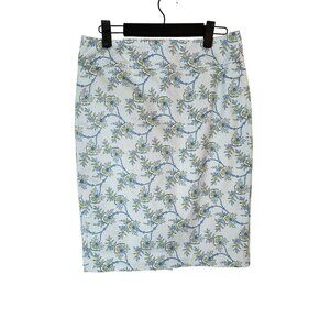 Ann Taylor Size 4 Floral Pencil Skirt Blue/Yellow Print Cotton/Spandex Blend